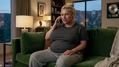 AI Video from prompt: A chubby and bloated blonde American woman sits 