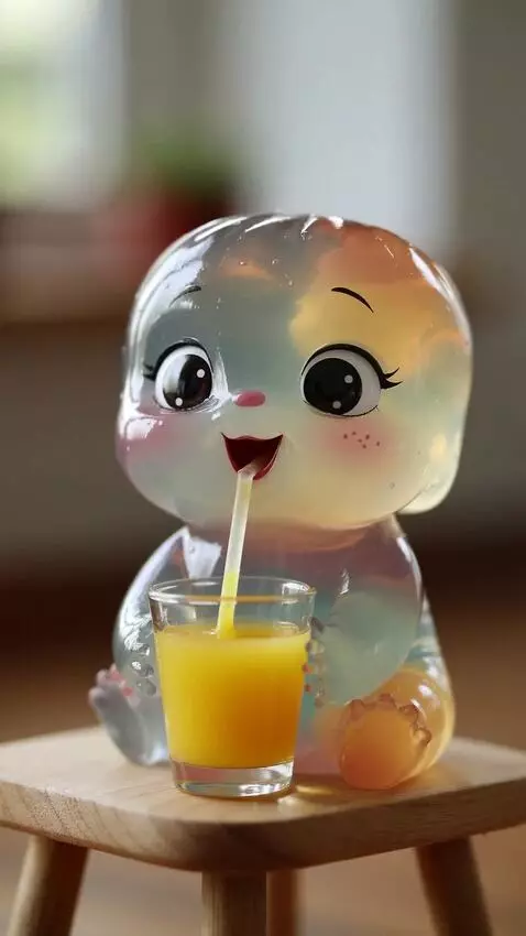 AI Video from prompt: A super cute tiny jelly baby made entirely of tr