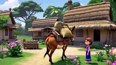 AI Video from prompt: Cute funny 3D animated Indian village donkey fat