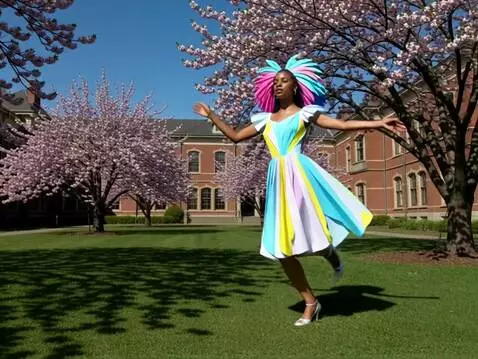 AI Video from prompt: Collage girl dances on campus