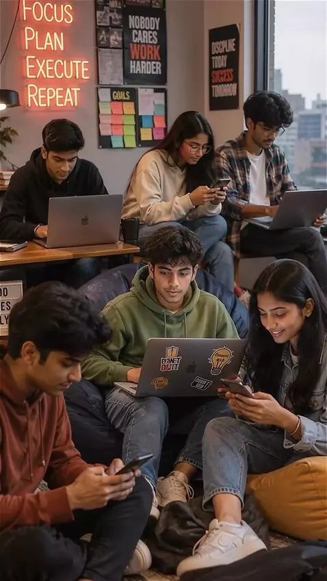 AI Video from prompt: A group of Indian Gen Z young adults casually us
