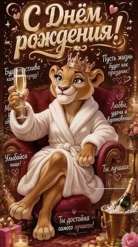 AI Video from prompt: The Lioness moves, raises a glass of champagne ,