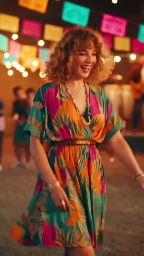 AI Video from prompt: Sandra is dancing the samba in a short, tight dr