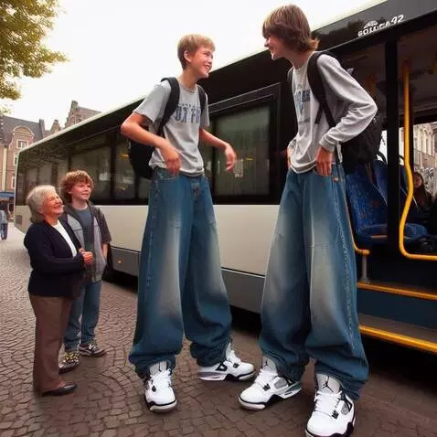 AI Video from prompt: The tall boys huge each other with old woman