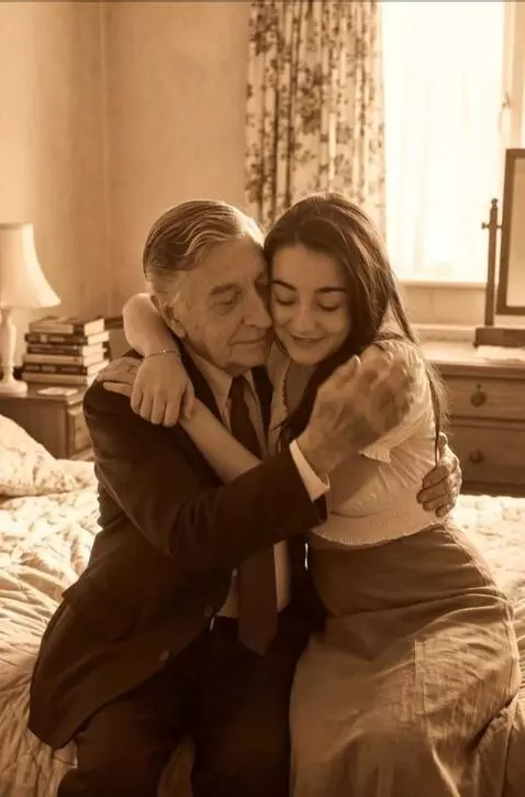 AI Video from prompt: He is played out on the bed and he strokes her h