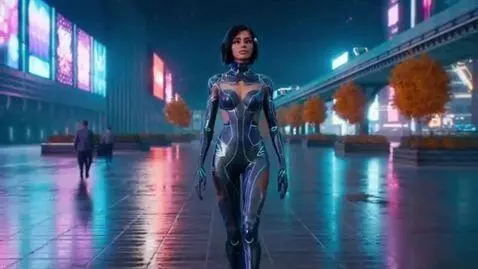 AI Video from prompt: A woman from a futuristic society where women ar