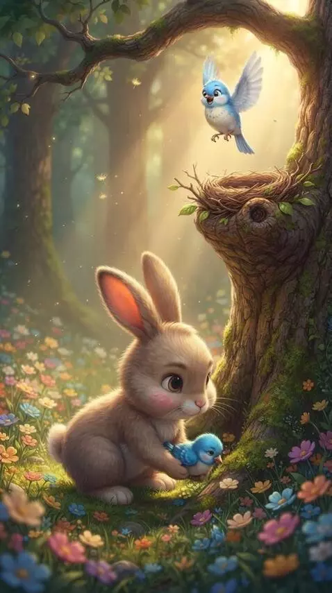 AI Video from prompt: A cute little rabbit is walking alone through a 