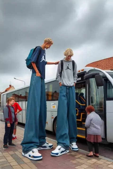 AI Video from prompt: the two tallest boys are getting on the bus with