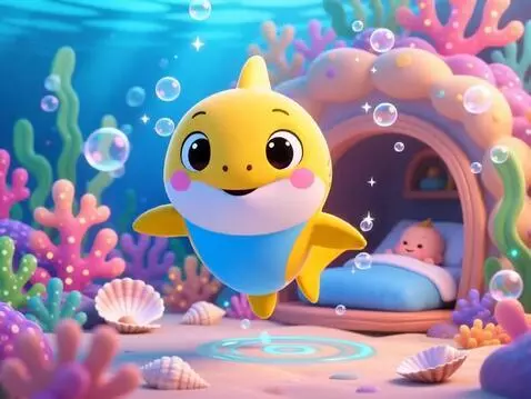 AI Video from prompt: Scene 1 — Baby Shark Wakes Up 🌊🦈 Create a cute, 