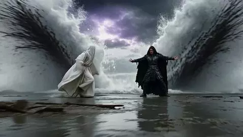 AI Video from prompt: **Prompt:**  A cinematic supernatural battle on 