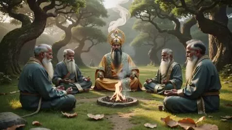 AI Video from prompt: An ancient forest hermitage clearing at dawn, da