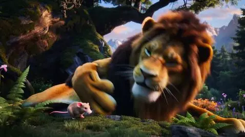 AI Video from prompt: **Scene 1 — Forest:** A majestic lion sleeps pea