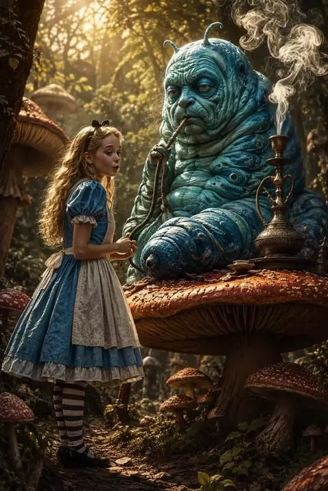 AI Video from prompt: Alice talks to the wise caterpillar