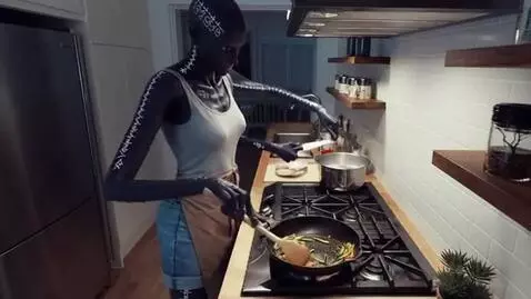 AI Video from prompt: Real security camera footage on kitchen: female 