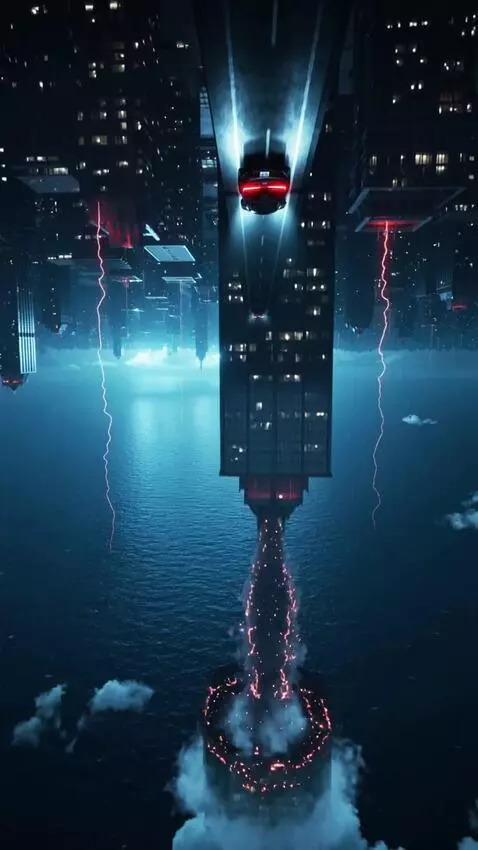 AI Video from prompt: A colossal black city floating upside down above