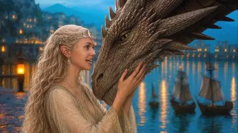 AI Video from prompt: Bring this photo to life beauty and the dragon w