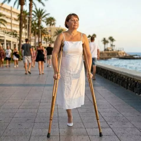 AI Video from prompt: A woman with the left leg amputated up to the lo