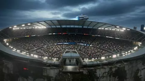 AI Video from prompt: A photorealistic cinematic science-fiction footb