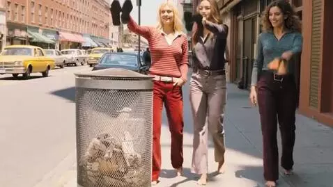AI Video from prompt: 3 smiling women, barefoot with slightly dirty so