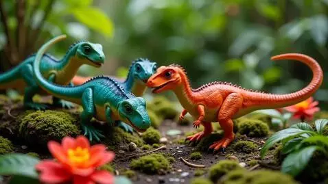 AI Video from prompt: Realistic tiny adorable velociraptors of multipl