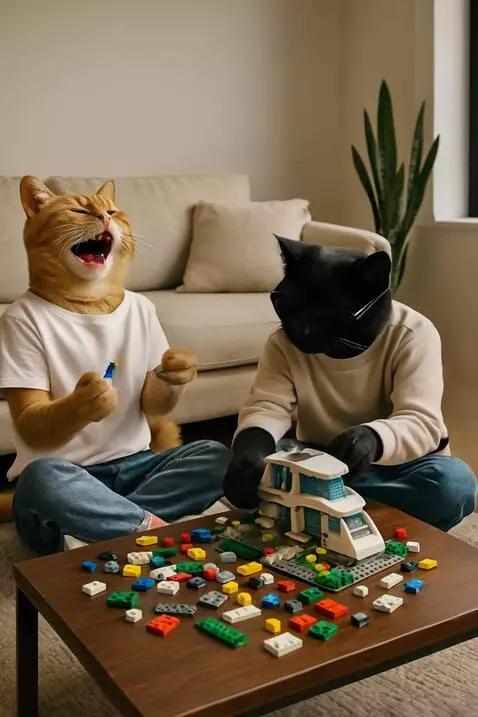 AI Video from prompt: Arman legos,risas,cinematografico,camara se alej