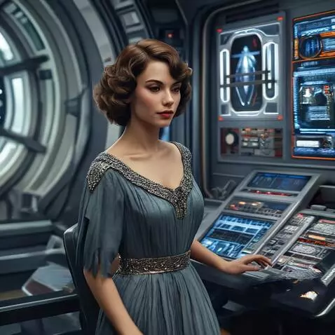 AI Video from prompt: woman is inside a space ship she is at the contr