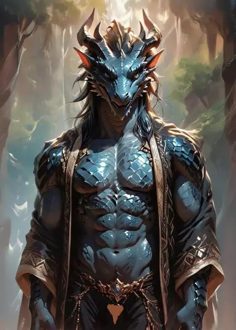 AI Video from prompt: Dragon dude slowly walking to you stops and say 