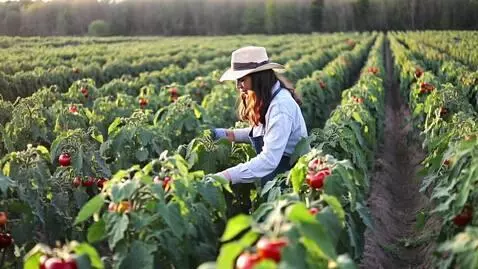 AI Video from prompt: A farmer working on a highly yielding tomato far