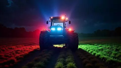 AI Video from prompt: Farm tractor working thin the farm fields in the