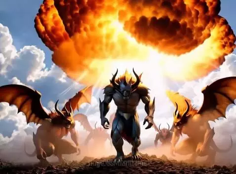 AI Video from prompt: The nuclear cloud turns into God and the demons 