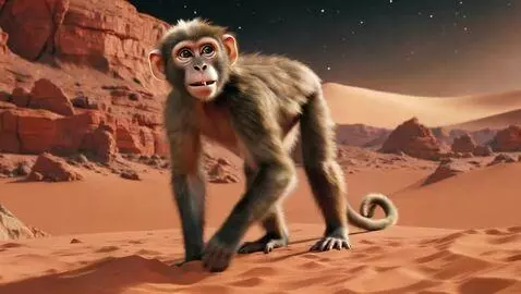 AI Video from prompt: A monkey exploring the surface of Mars