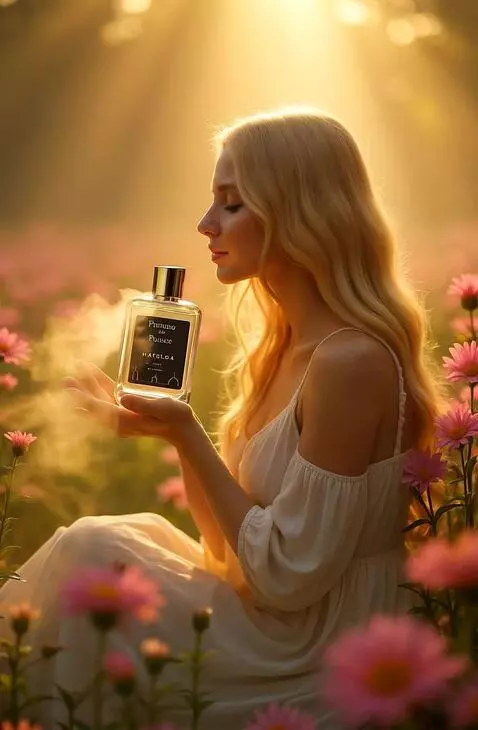 AI Video from prompt: Golden hour in a flower meadow. A blonde woman i