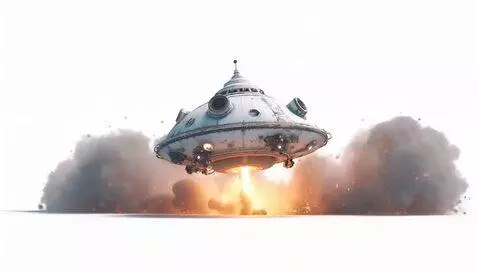 AI Video from prompt: the spaceship lifts off and flies away