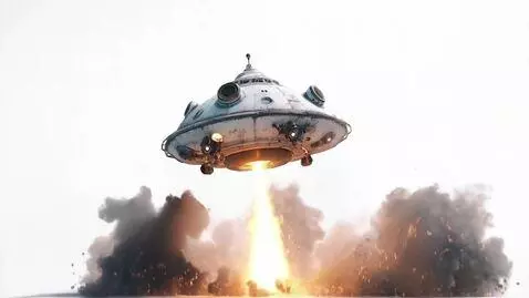 AI Video from prompt: the spaceship lifts off and flies away