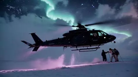 AI Video from prompt: High-contrast cinematic winter scene — black ste
