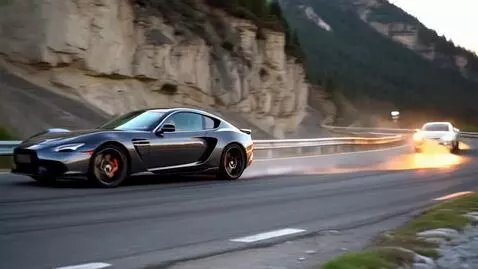 AI Video from prompt: Cinematic adrenaline shot — matte-black supercar