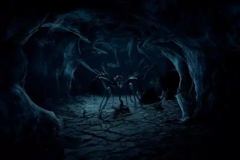 AI Video from prompt: scary spider cave with web vile blender 3d movie