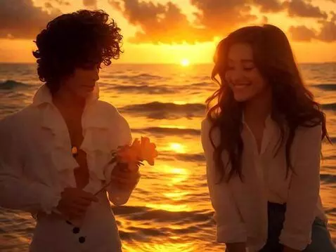 AI Video from prompt: Prince gives a flower to his girlfriend Mikey Ma
