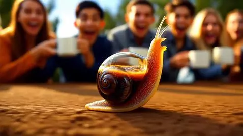 AI Video from prompt: Humor, funny parody: A coffee snail rushes throu