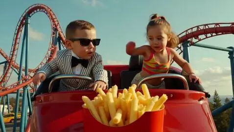 AI Video from prompt: Gangster Dapper babies in a roller coaster chasi