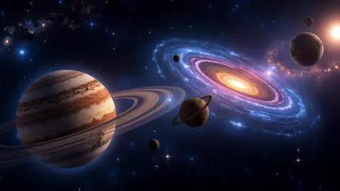 AI Video from prompt: galaxies and planets moving around