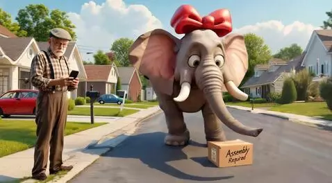 AI Video from prompt: "A sunny suburban street. An elderly man, around
