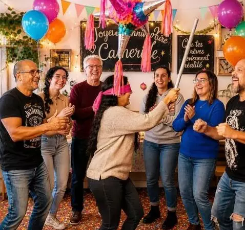 AI Video from prompt: Hyperrealistic birthday party scene with seven p