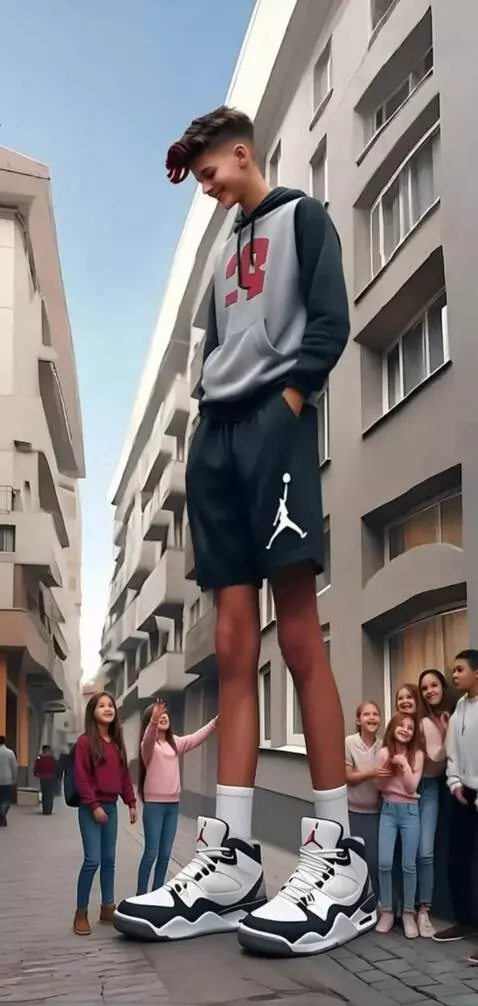 AI Video from prompt: Tallest boy walking slowly on the street with th