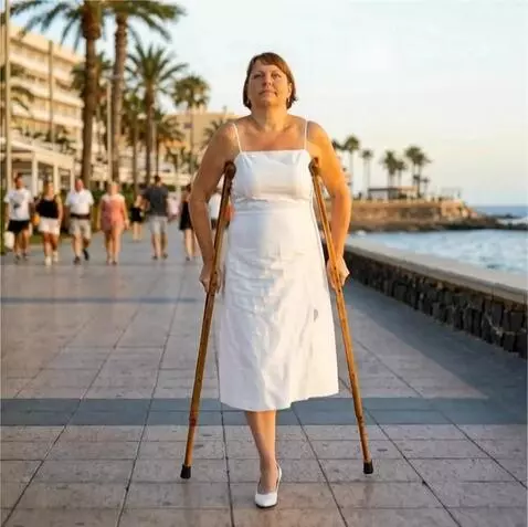AI Video from prompt: A woman with the left leg amputated up to the lo
