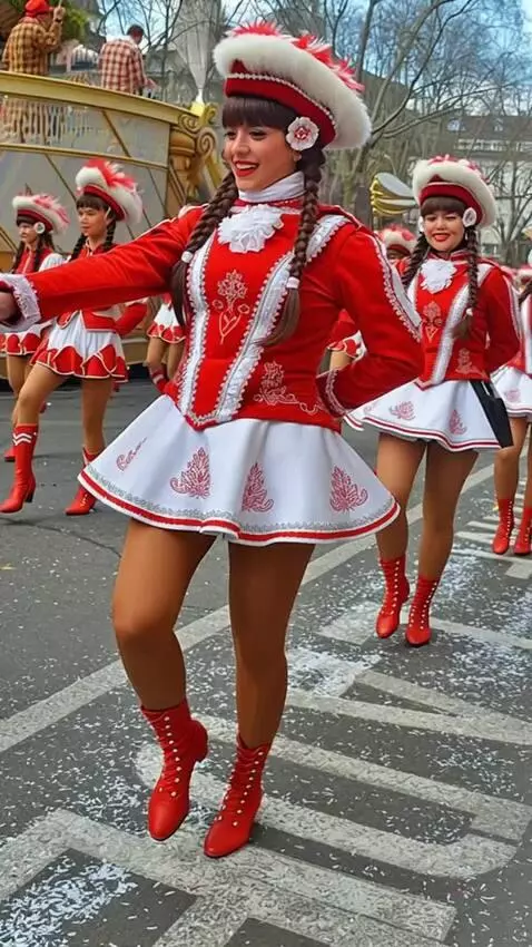 AI Video from prompt: The girls in the parade are marching past us.