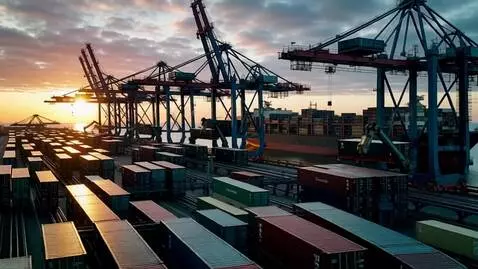 AI Video from prompt: Cinematic aerial shot of a huge modern container