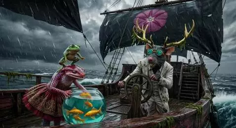 AI Video from prompt: The sail billows in the wind as the ship rocks o