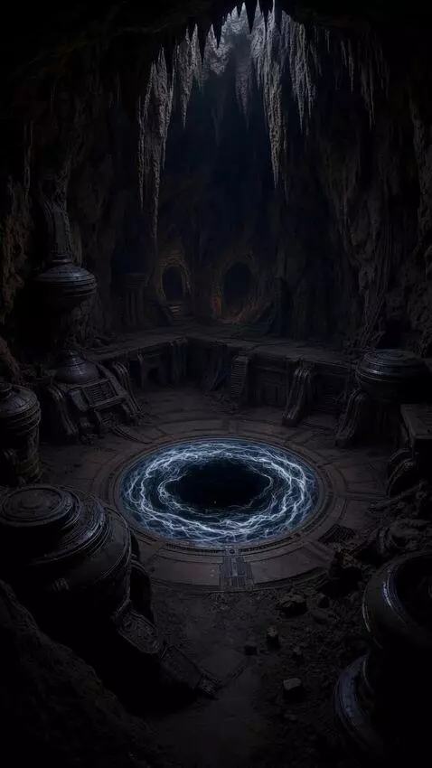 AI Video from prompt: An abandoned alien outpost in a cavern deep in a