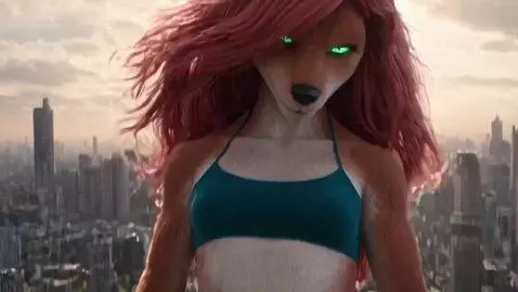 AI Video from prompt: slim female anthro tan furry kangaroo with long 